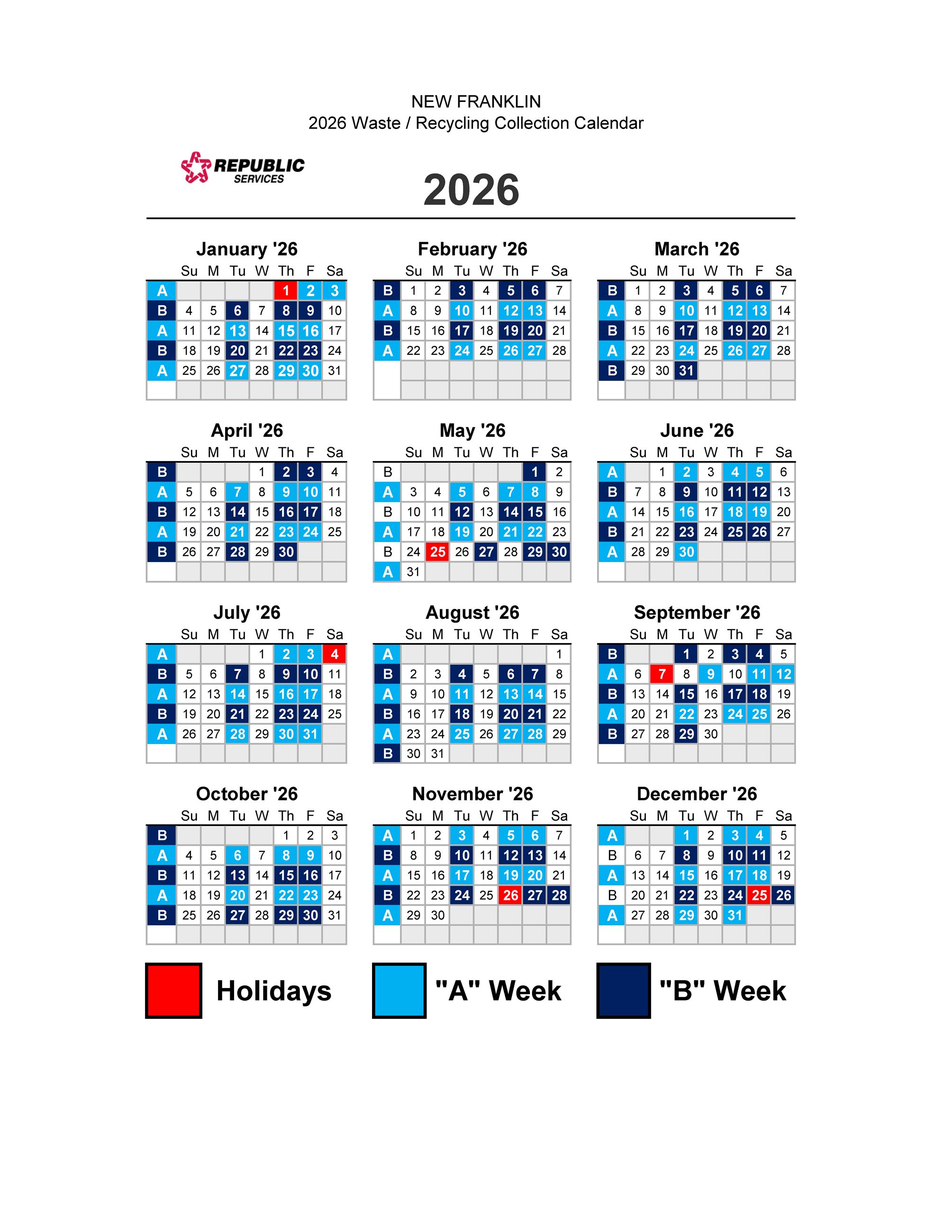 2026 Calendar- City of New Franklin