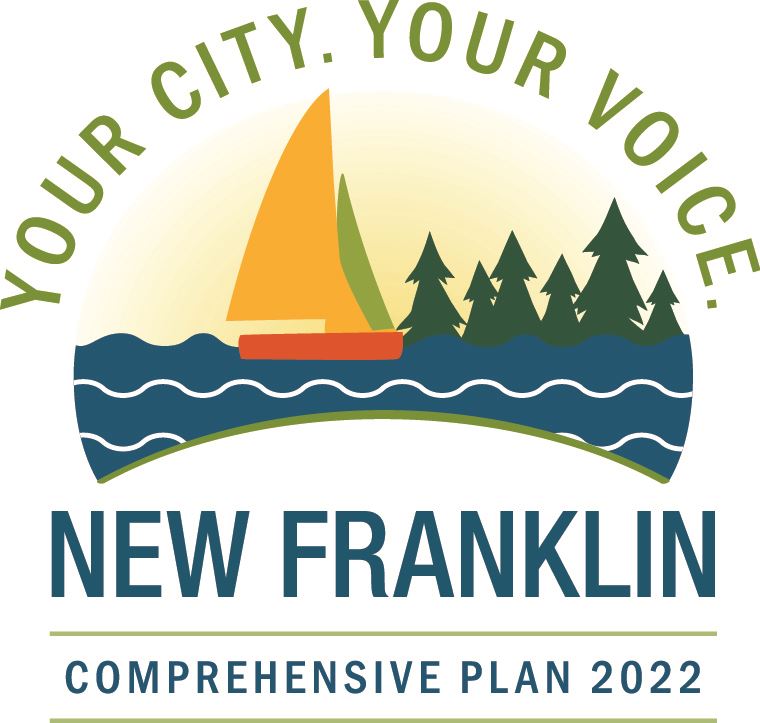 Comprehensive Plan logo sailboat and pine trees along a lake